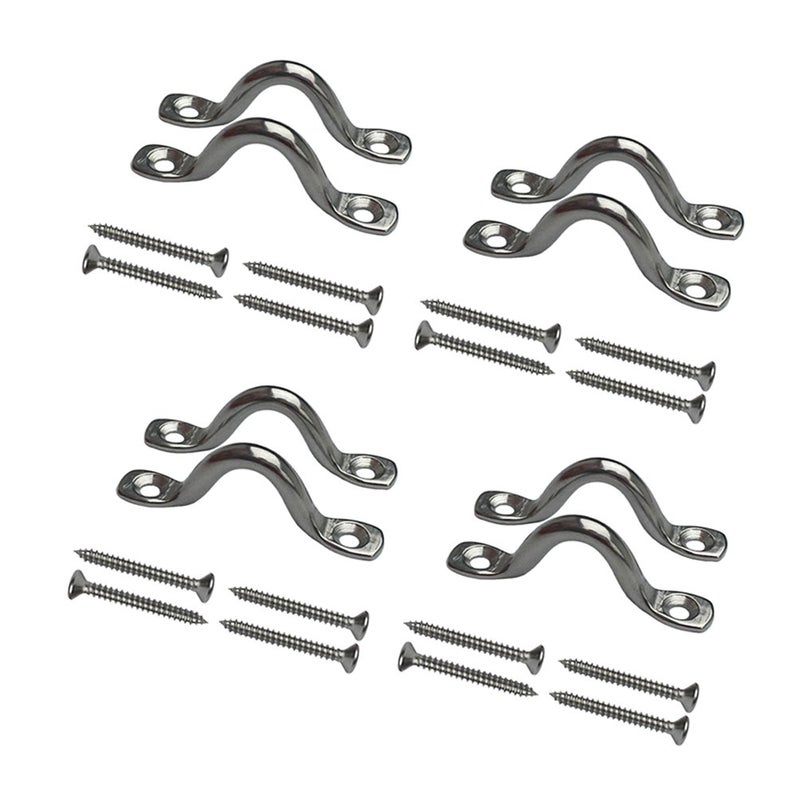 Vtete 8 Pcs Stainless Steel 3/8" Pad Eye Straps for Bimini Boat Top with 16 Pcs Screws, Kayak Deck Loops Tie Down - Image 1